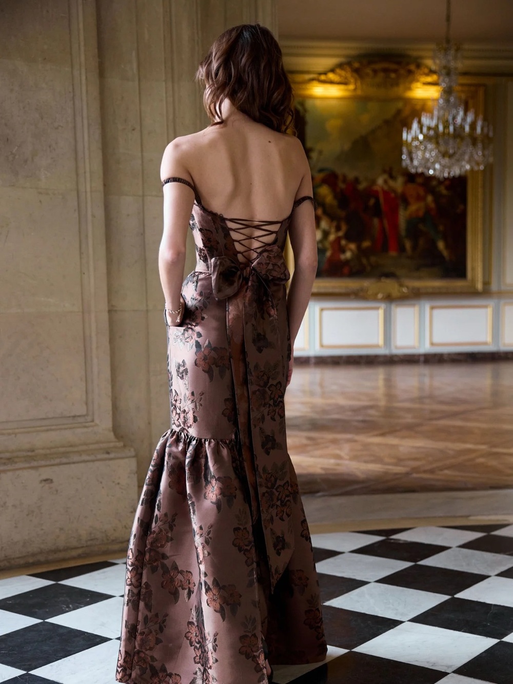V. Chapman Brown Floral Off-Shoulder Mermaid Maxi Dress - Picture 2 of 5